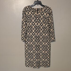 Beige and Black Geometric Mini Dress